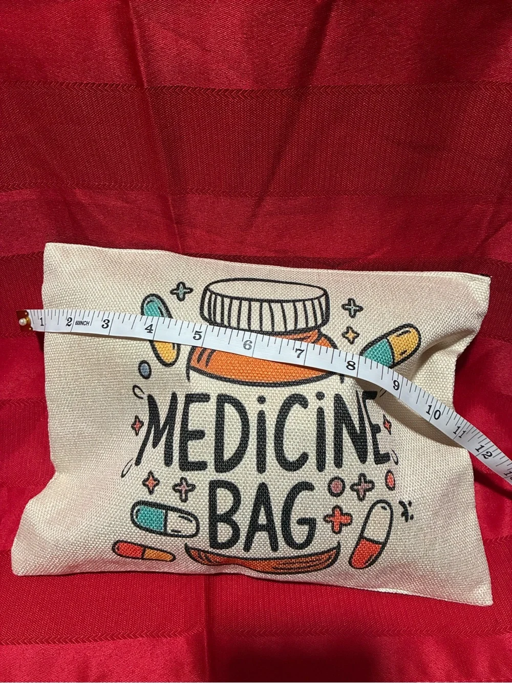Medicine Bag Canvas Cosmetic Pouch - White Multicolor Print